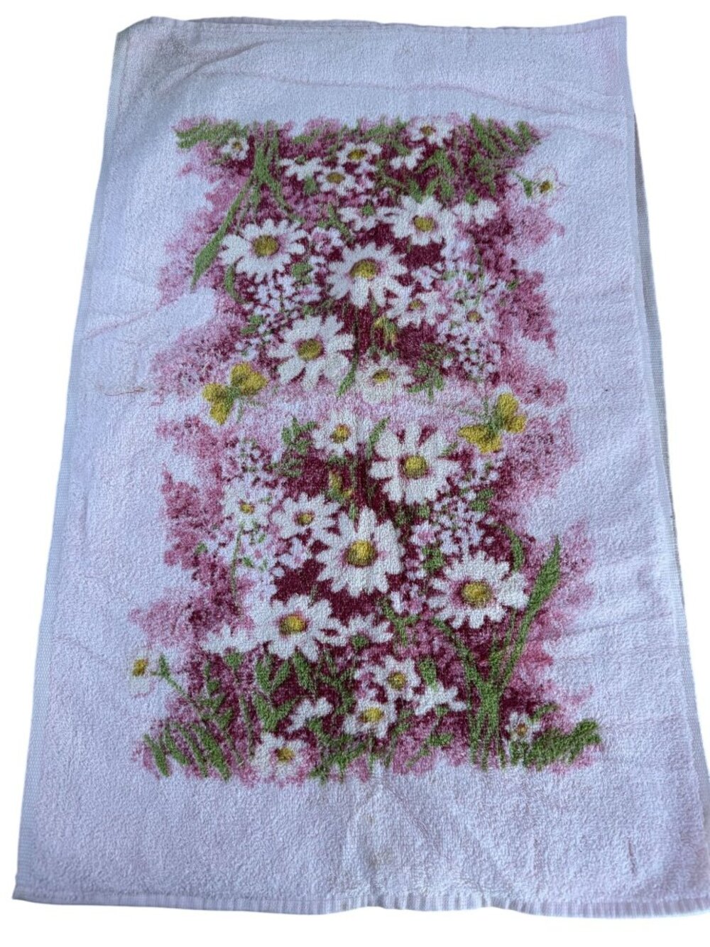 Vintage Sears Floral Print Bathroom Hand Towels Pink Daisy Design Cotton Blend - Picture 2 of 6